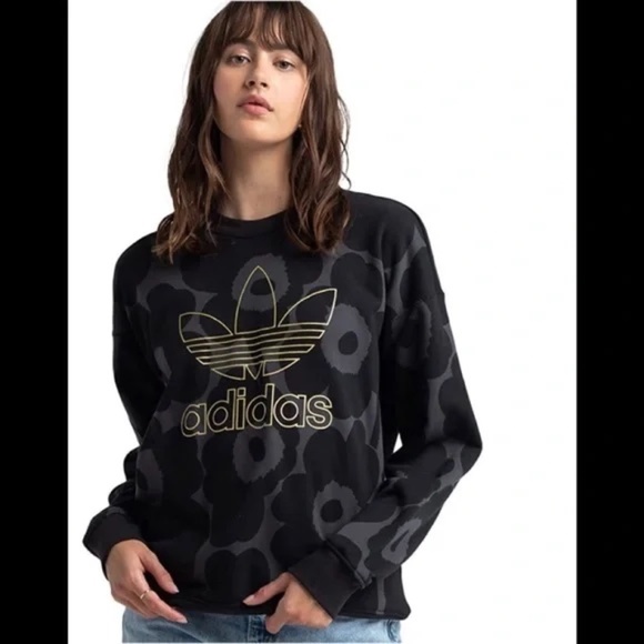 ADIDAS X Marimekko Crewneck Sweatshirt Women’s Gold Trefoil Graphic Logo - Picture 1 of 9